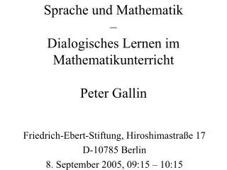 sprache und mathematik dialogisches lernen im mathematikunterricht peter gallin