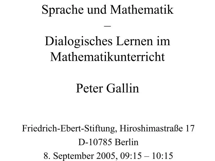 sprache und mathematik dialogisches lernen im mathematikunterricht peter gallin