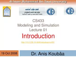 CS433 Modeling and Simulation Lecture 01 Introduction