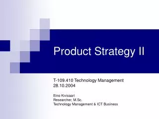 Product Strategy II