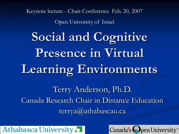 social and cognitive presence in virtual learning environments