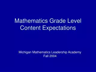 Mathematics Grade Level Content Expectations