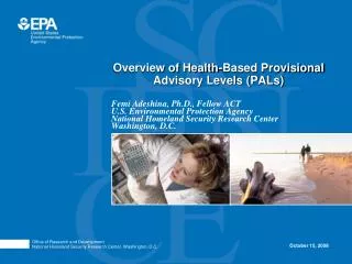 Overview of Health-Based Provisional Advisory Levels (PALs)