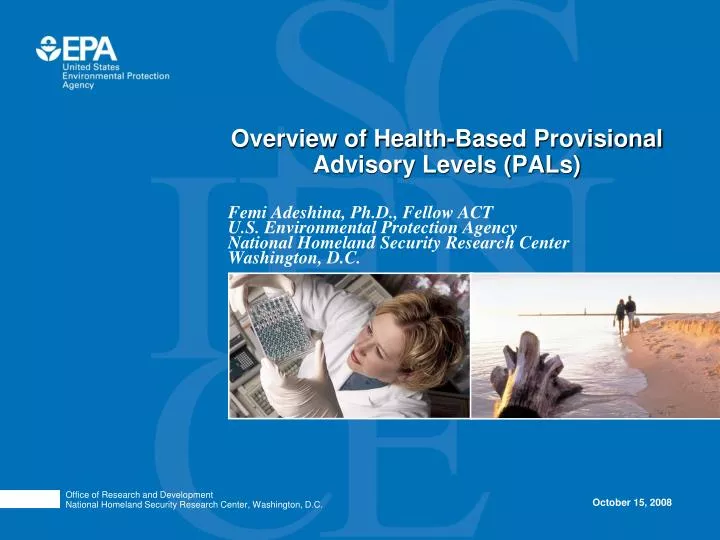 overview of health based provisional advisory levels pals
