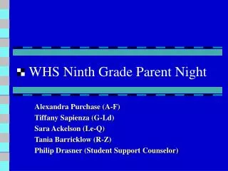 WHS Ninth Grade Parent Night