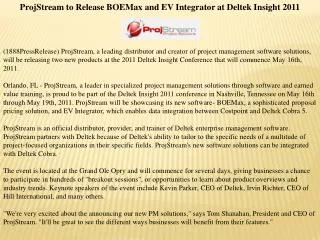 projstream to release boemax and ev integrator at deltek ins