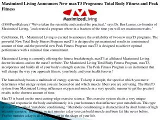 maximized living announces new maxt3 programs: total body fi