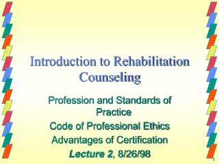 Introduction to Rehabilitation Counseling