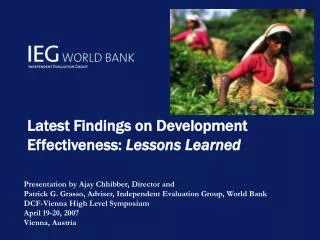 Latest Findings on Development Effectiveness: Lessons Learned