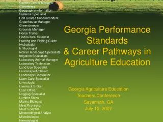 Georgia Performance Standards &amp; Career Pathways in Agriculture Education