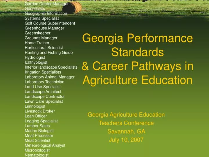 georgia performance standards career pathways in agriculture education