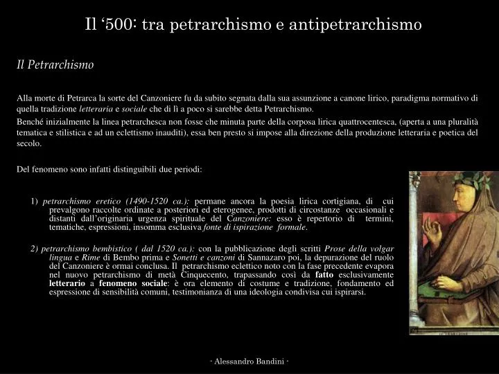 il 500 tra petrarchismo e antipetrarchismo