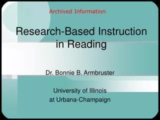 Research-Based Instruction in Reading