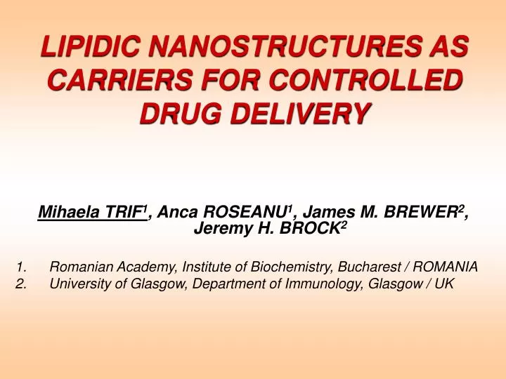 lipidic nanostructures as carriers for controlled drug delivery