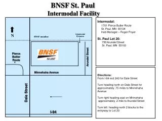 Intermodal: 1701 Pierce Butler Route St. Paul, MN 55104 Hub Manager – Roger Poyer St. Paul Lot 20: