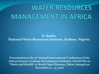 WATER RESOURCES MANAGEMENT IN AFRICA