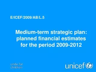 Medium-term strategic plan: planned financial estimates for the period 2009-2012