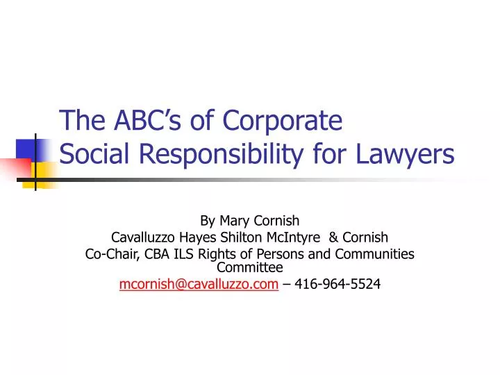 the abc s of corporate social responsibility for lawyers