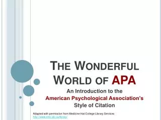 The Wonderful World of APA