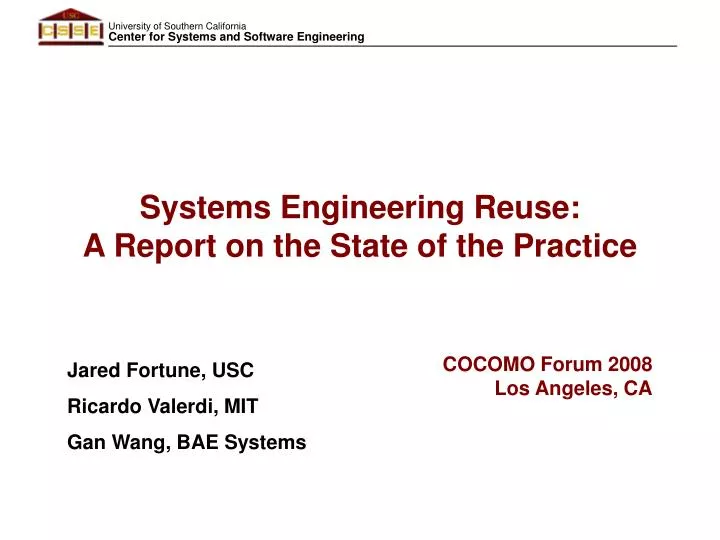systems engineering reuse a report on the state of the practice