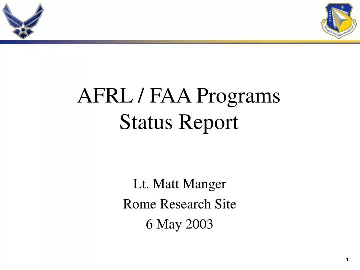 afrl faa programs status report
