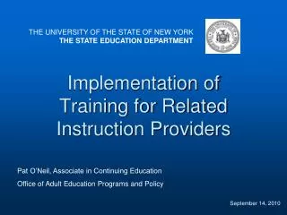 Implementation of Training for Related Instruction Providers