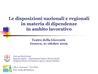 Le disposizioni nazionali e regionali in materia di dipendenze in ambito lavorativo