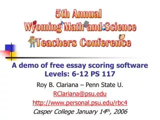 A demo of free essay scoring software Levels: 6-12 PS 117