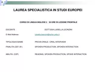 LAUREA SPECIALISTICA IN STUDI EUROPEI