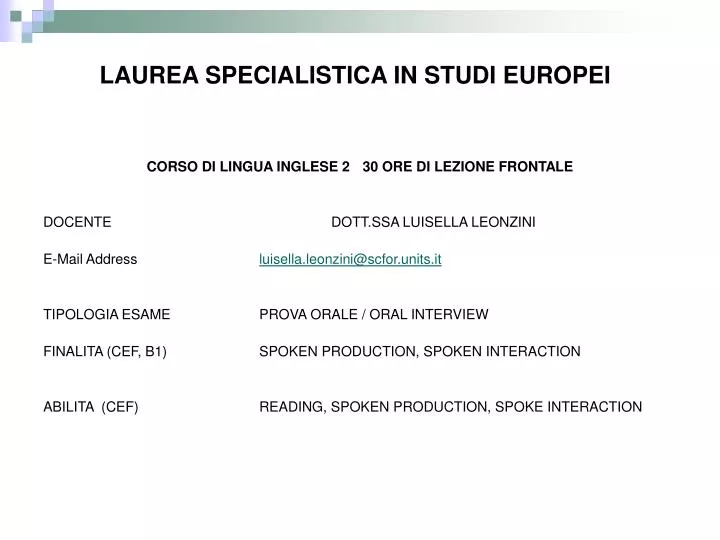 laurea specialistica in studi europei