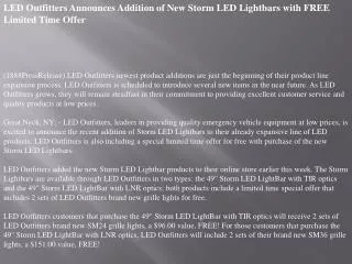 led outfitters announces addition of new storm led lightbars