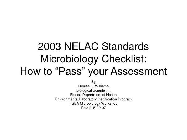 2003 nelac standards microbiology checklist how to pass your assessment