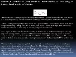 sponsor of miss universe great britain 2011 has launched its