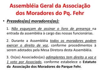 assembl ia geral da associa o dos moradores do pq fehr