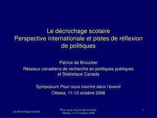 le d crochage scolaire perspective internationale et pistes de r flexion de politiques