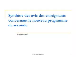 synth se des avis des enseignants concernant le nouveau programme de seconde