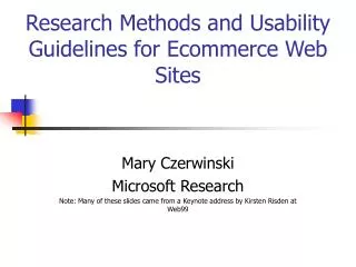 Research Methods and Usability Guidelines for Ecommerce Web Sites