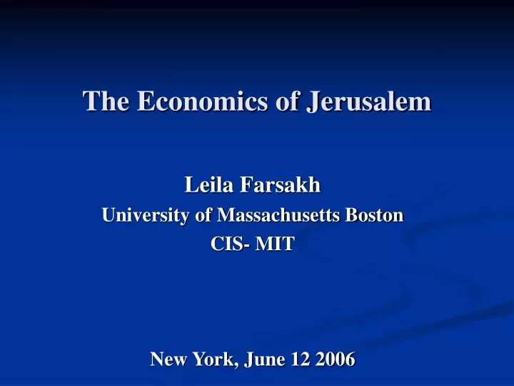 the economics of jerusalem