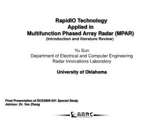 RapidIO Technology Applied in Multifunction Phased Array Radar (MPAR) (Introduction and literature Review) 