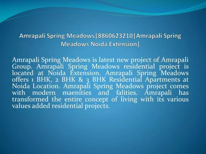 amrapali spring meadows 8860623210 amrapali spring meadows noida extension