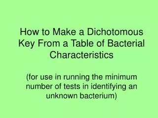 How to Make a Dichotomous Key From a Table of Bacterial Characteristics (for use in running the minimum number of tests