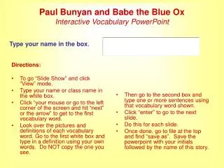 Paul Bunyan and Babe the Blue Ox Interactive Vocabulary PowerPoint