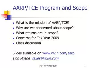 AARP/TCE Program and Scope