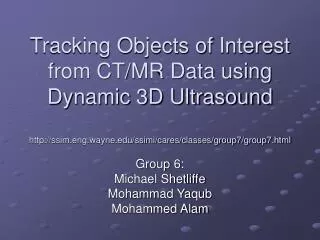 Tracking Objects of Interest from CT/MR Data using Dynamic 3D Ultrasound http://ssim.eng.wayne.edu/ssimi/cares/classes/g