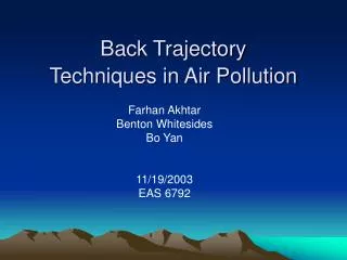 Back Trajectory Techniques in Air Pollution