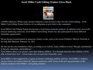 scott miller cash gifting trainer gives back