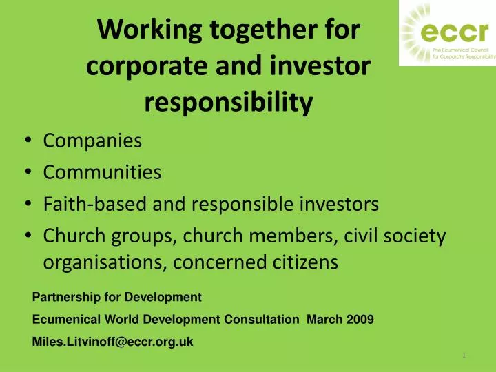 working together for corporate and investor responsibility
