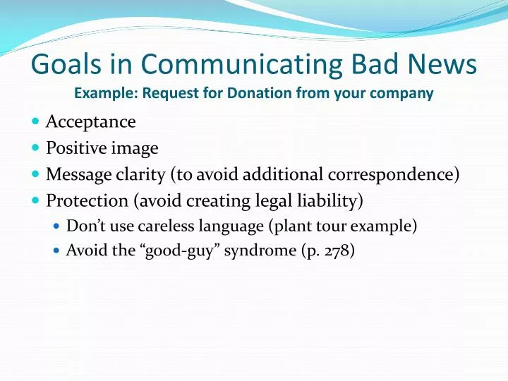 goals in communicating bad news example request for donation from your company