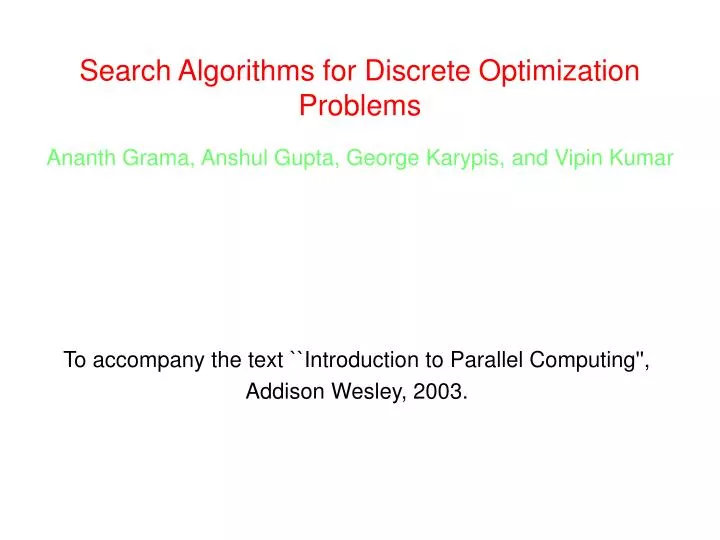 search algorithms for discrete optimization problems