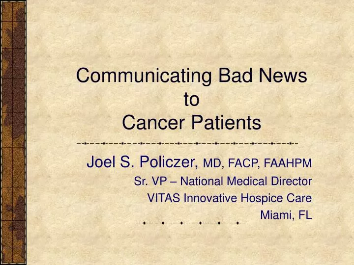communicating bad news to cancer patients